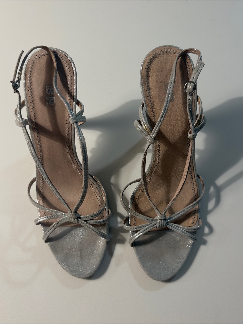 BP Metallic Silver Strappy Slingback Heels